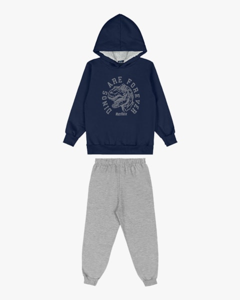 Conjunto Infantil Menino Blusão com Capuz e Calça - ReiRex - Azul