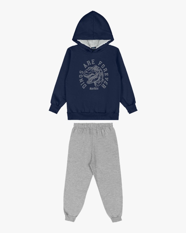Conjunto Infantil Menino Blusão com Capuz e Calça - ReiRex - Azul