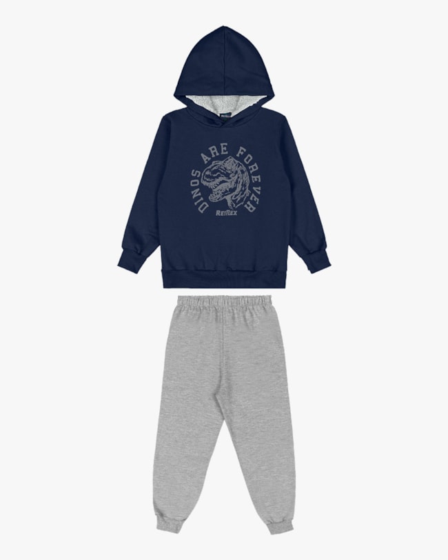 Conjunto Infantil Menino Blusão com Capuz e Calça - ReiRex - Azul-00d51e78-fc34-4950-8ad7-fd21a8e139cb