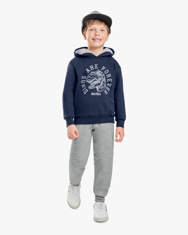 Conjunto Infantil Menino Blusão com Capuz e Calça - ReiRex - Azul