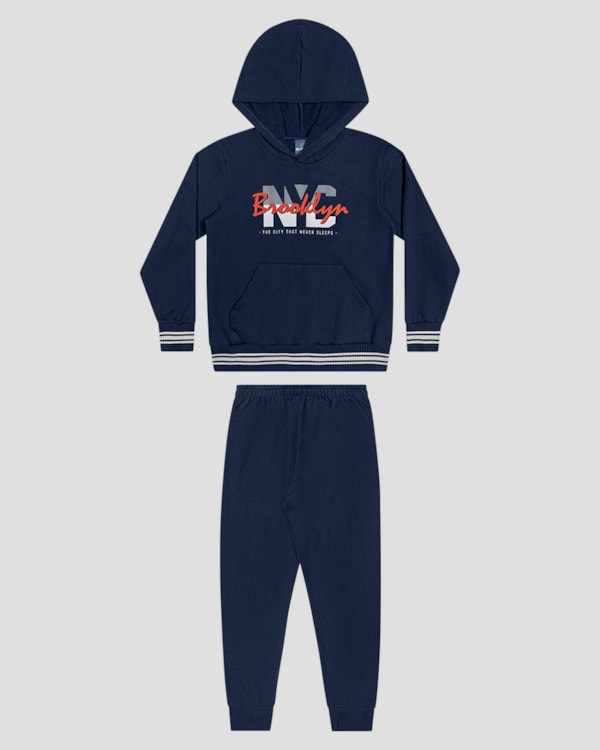 Conjunto Infantil Menino Blusão com Capuz e Calça - ReiRex - Azul