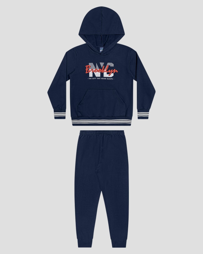 Conjunto Infantil Menino Blusão com Capuz e Calça - ReiRex - Azul-ec88b079-fb35-4018-a527-d74931658a22