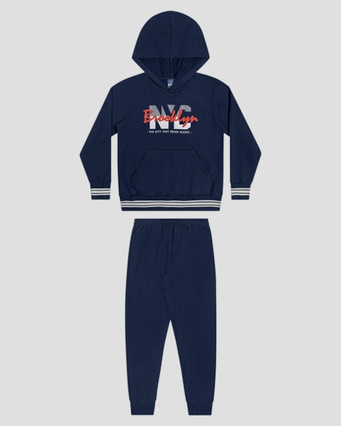Conjunto Infantil Menino Blusão com Capuz e Calça - ReiRex - Azul