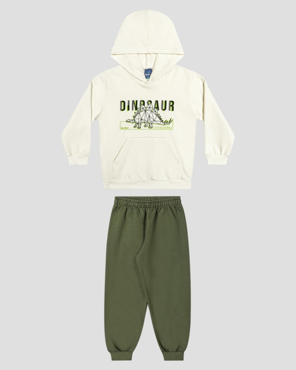 Conjunto Infantil Menino Blusão com Capuz e Calça - ReiRex - Branco