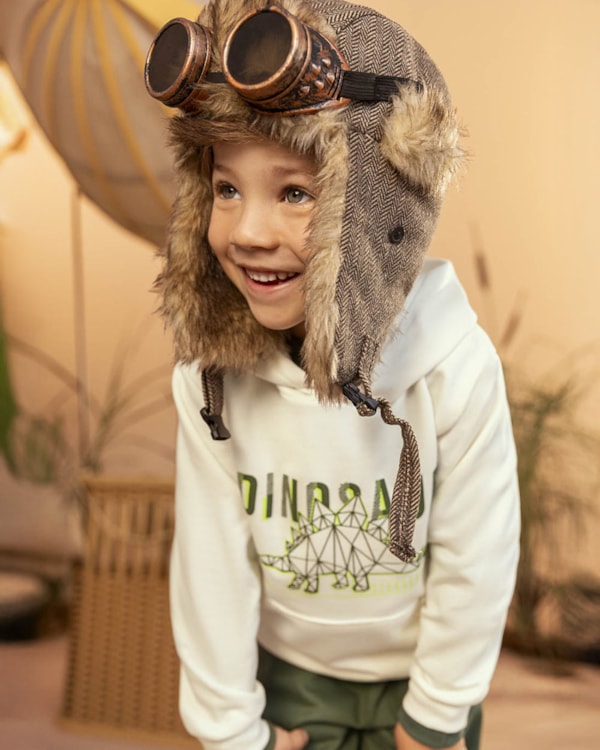 Conjunto Infantil Menino Blusão com Capuz e Calça - ReiRex - Branco