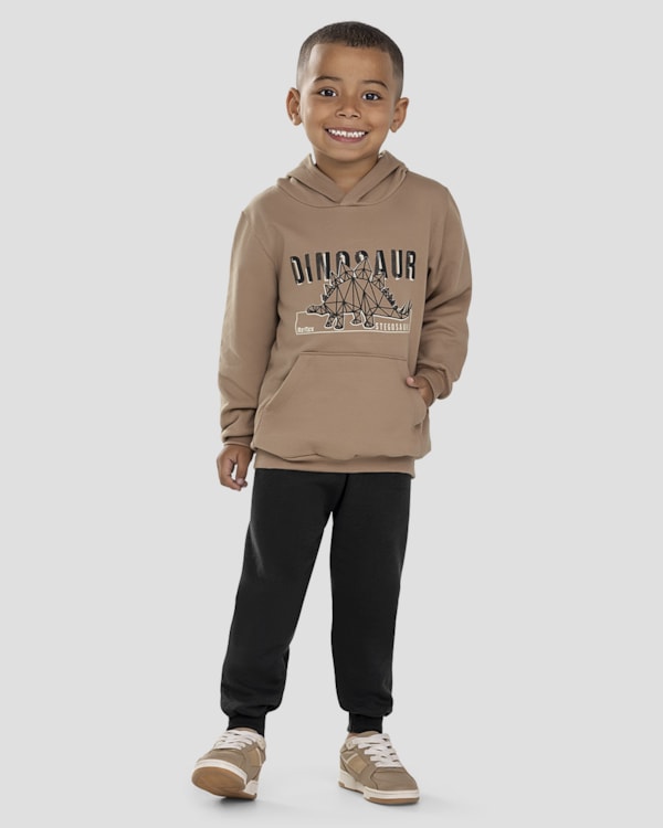 Conjunto Infantil Menino Blusão com Capuz e Calça - ReiRex - Marrom