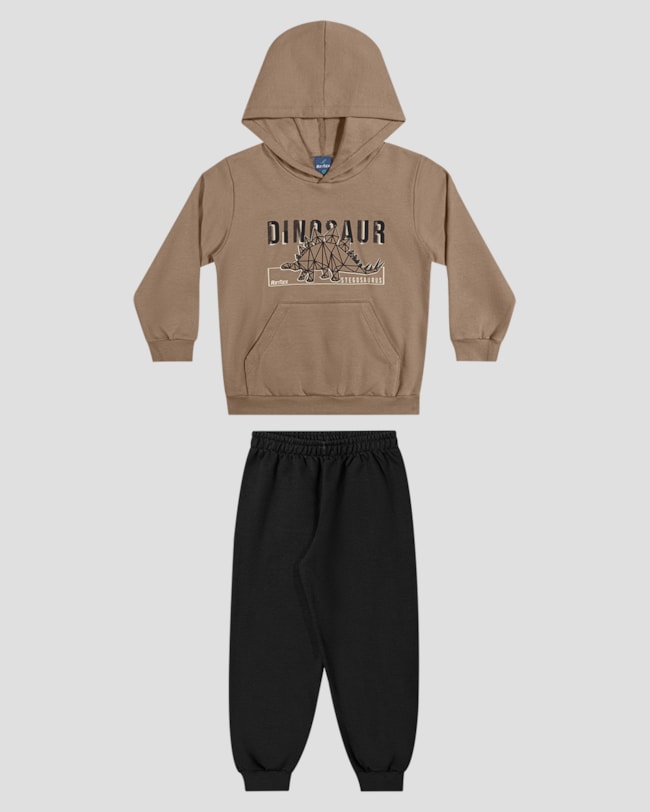 Conjunto Infantil Menino Blusão com Capuz e Calça - ReiRex - Marrom-a3328680-28a7-4b17-8983-fa2432bcee85
