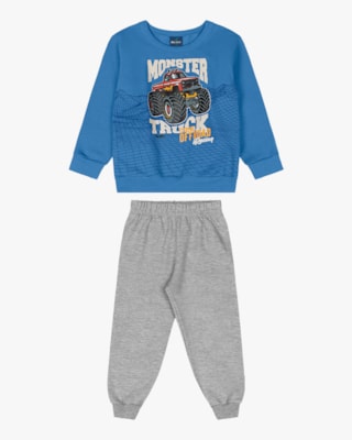 Conjunto Infantil Menino Blusão com Estampa e Calça - ReiRex - Blue-01