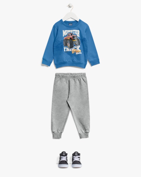 Conjunto Infantil Menino Blusão com Estampa e Calça - ReiRex - Blue