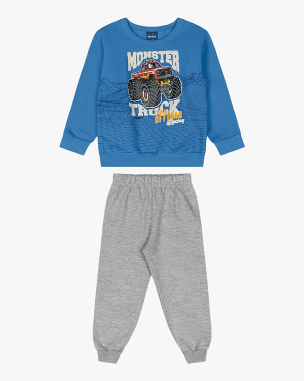 Conjunto Infantil Menino Blusão com Estampa e Calça - ReiRex - Blue