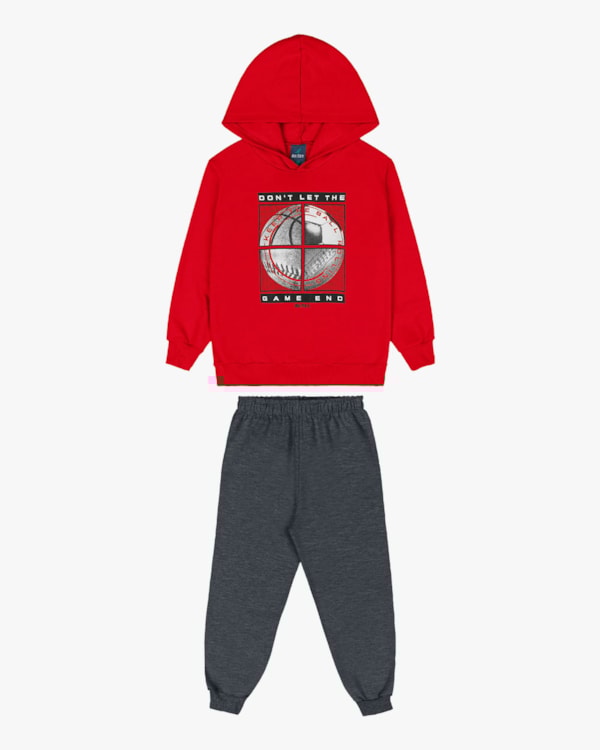 Conjunto Infantil Menino Blusão com Estampa e Calça - ReiRex - Vermelho