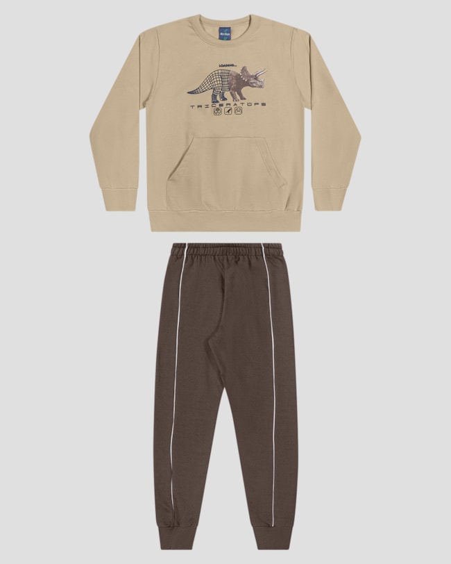 Conjunto Infantil Menino Blusão Dino e Calça - ReiRex - Bege-e0a37b4c-8575-4091-aa5a-4e7ae64aa6f8