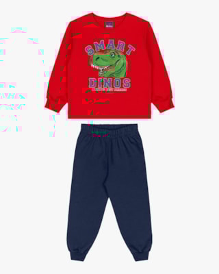 Conjunto Infantil Menino Blusão e Calça Amigo Dino - ReiRex - Vermelho-01