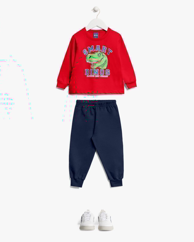 Conjunto Infantil Menino Blusão e Calça Amigo Dino - ReiRex - Vermelho-01-3e581709-e9f2-4419-9933-1172ad9655d7