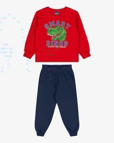 Conjunto Infantil Menino Blusão e Calça Amigo Dino - ReiRex - Vermelho