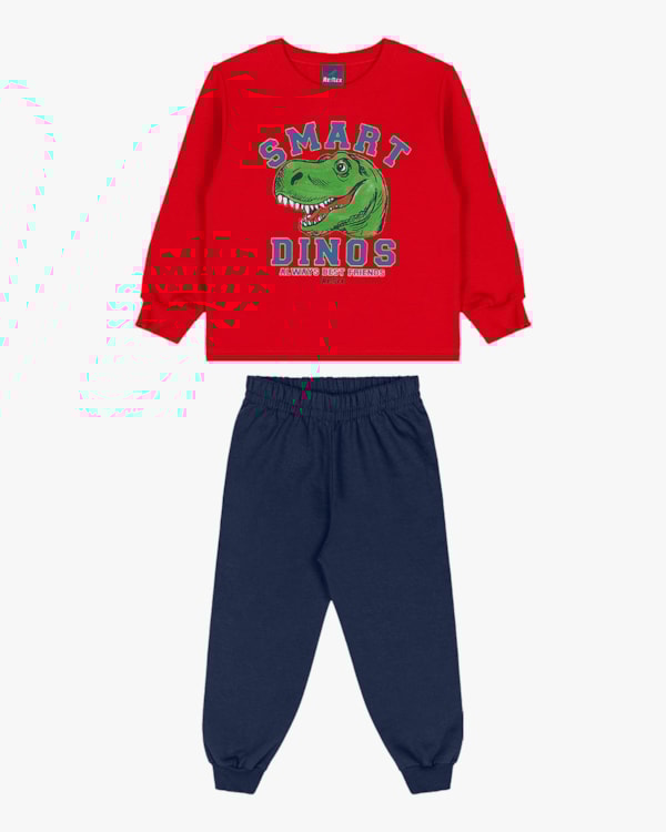 Conjunto Infantil Menino Blusão e Calça Amigo Dino - ReiRex - Vermelho