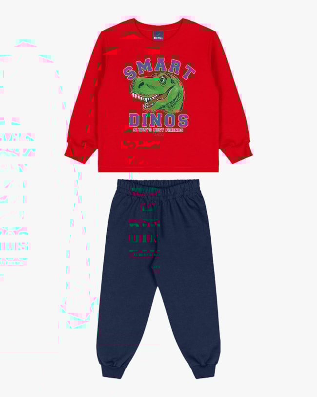Conjunto Infantil Menino Blusão e Calça Amigo Dino - ReiRex - Vermelho-ac9e3456-8bb0-4a0c-b194-3fc8b7d3b1d0