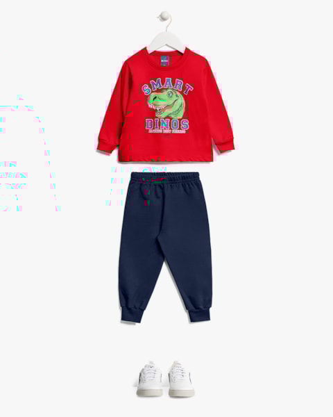 Conjunto Infantil Menino Blusão e Calça Amigo Dino - ReiRex - Vermelho