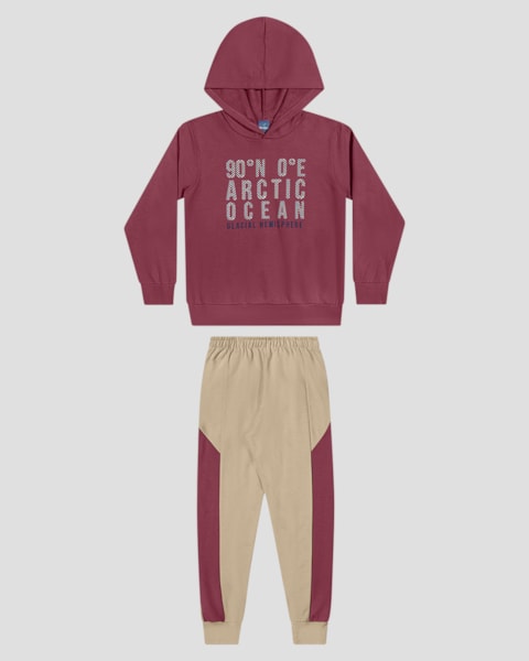 Conjunto Infantil Menino Blusão e Calça Bicolor - ReiRex - Bordô