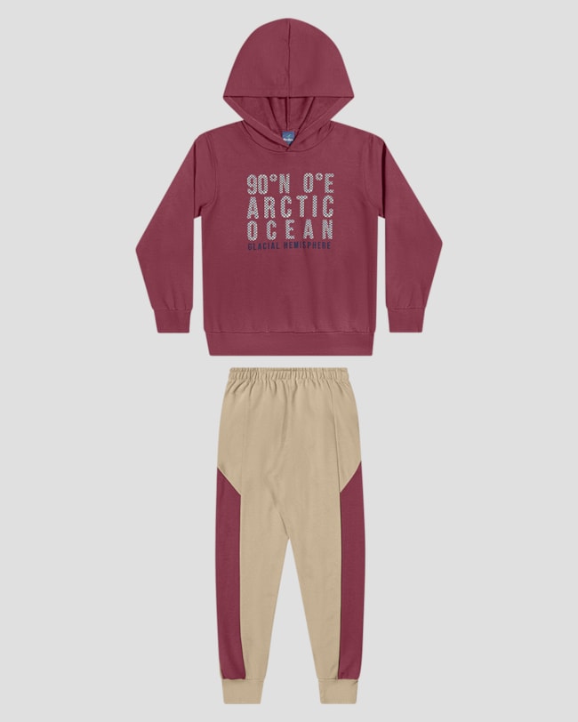 Conjunto Infantil Menino Blusão e Calça Bicolor - ReiRex - Bordô-91290d24-e1d3-4a19-a7aa-616cec67ad6e
