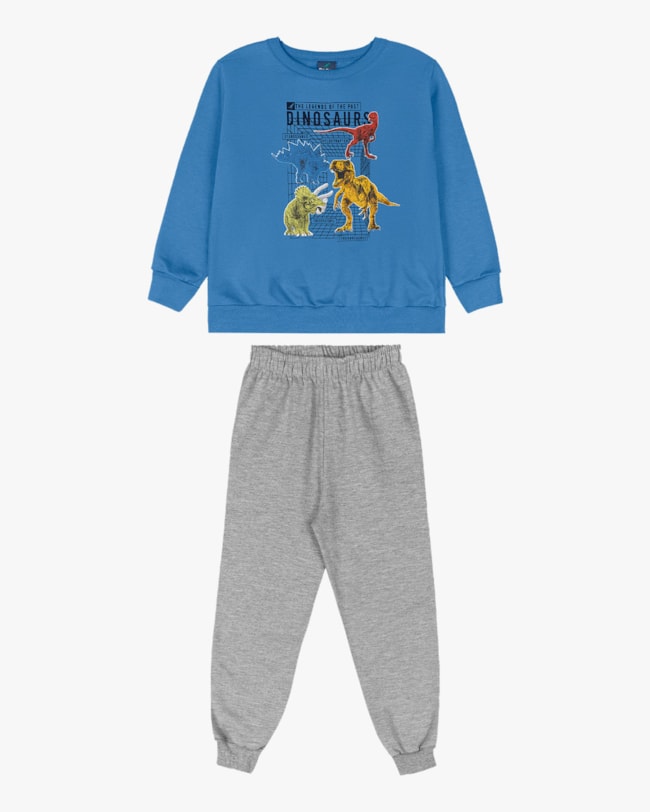 Conjunto Infantil Menino Blusão e Calça Dinossauro - ReiRex - Blue-97045210-e20e-4d89-9719-de5b056e7775