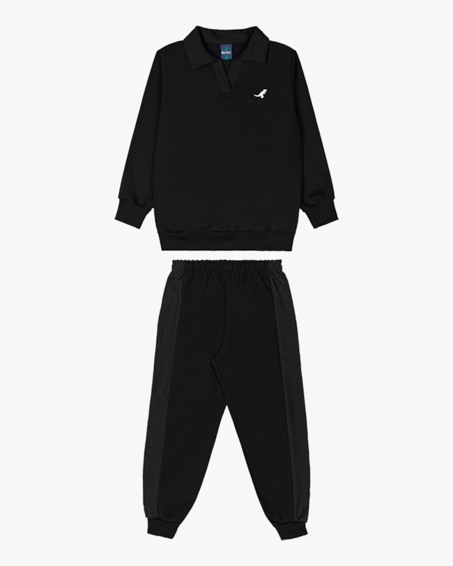 Conjunto Infantil Menino Blusão e Calça em Moletom Sarjado - ReiRex - Preto-86b0589c-6cd3-4bf2-a140-7c87d40c5824