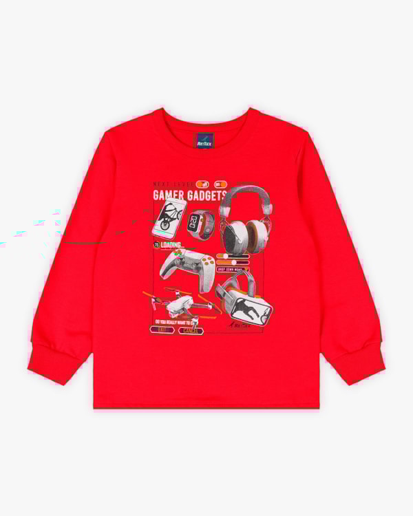 Conjunto Infantil Menino Blusão e Calça Estampa Gamer - ReiRex - Vermelho