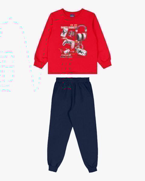 Conjunto Infantil Menino Blusão e Calça Estampa Gamer - ReiRex - Vermelho