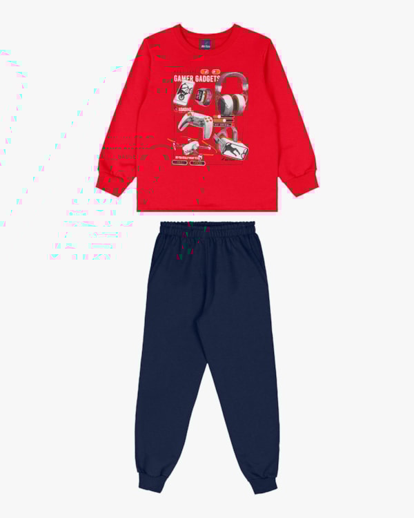 Conjunto Infantil Menino Blusão e Calça Estampa Gamer - ReiRex - Vermelho