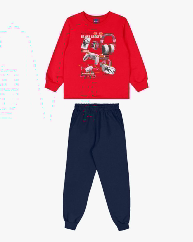Conjunto Infantil Menino Blusão e Calça Estampa Gamer - ReiRex - Vermelho-65358a46-271b-44bc-a128-b5fa4b049505