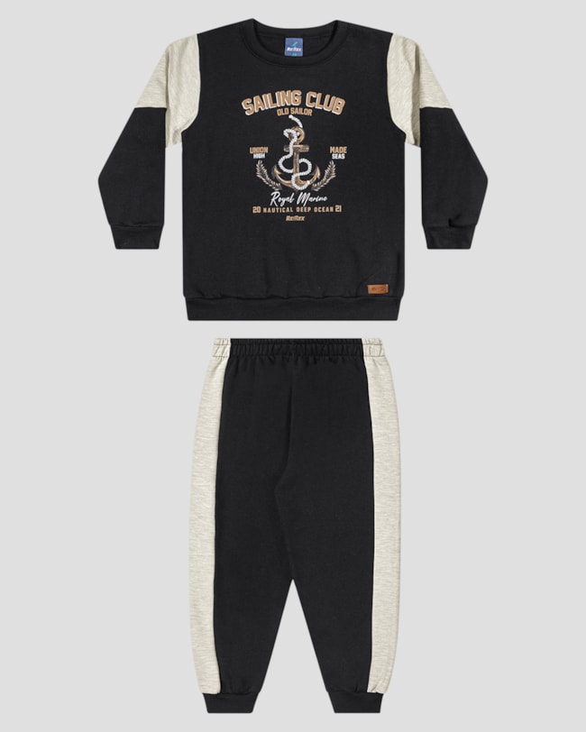 Conjunto Infantil Menino Blusão e Calça Moletom Náutico - ReiRex - Preto-87f34b39-1d42-488d-8f24-dc1c9f338d4e