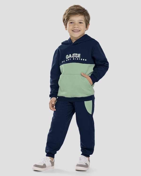 Conjunto Infantil Menino Blusão e Calça Moletom - ReiRex - Azul