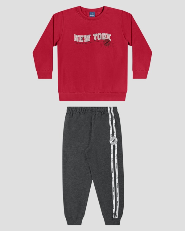 Conjunto Infantil Menino Blusão e Calça Moletom - ReiRex - Vermelho