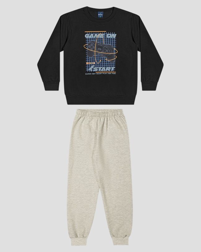 Conjunto Infantil Menino Blusão Estampa Game e Calça - ReiRex - Preto-1cbb1c07-6b4f-4e38-94a0-7525f0c758fb