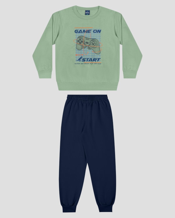 Conjunto Infantil Menino Blusão Estampa Game e Calça - ReiRex - Verde