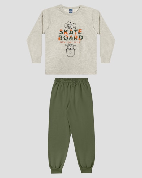Conjunto Infantil Menino Blusão Estampa Skate e Calça - ReiRex - Mescla