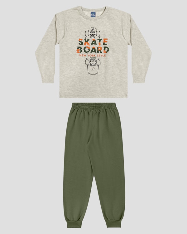 Conjunto Infantil Menino Blusão Estampa Skate e Calça - ReiRex - Mescla