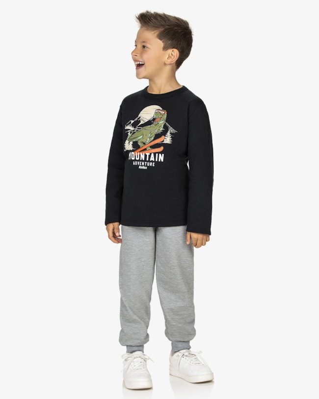 Conjunto Infantil Menino Blusão Estampado e Calça ReiRex - Preto-ac01f301-e501-4191-9473-f2a0f04a7f75