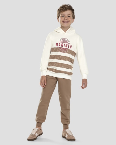 Conjunto Infantil Menino Blusão Listrado e Calça - ReiRex - Branco