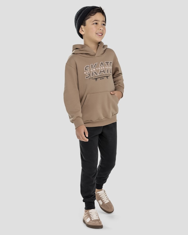 Conjunto Infantil Menino Blusão Skate e Calça - ReiRex - Marrom