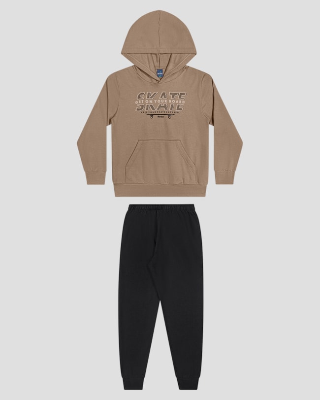 Conjunto Infantil Menino Blusão Skate e Calça - ReiRex - Marrom-05f04f38-fca1-4d10-b849-bff400ba3c5b