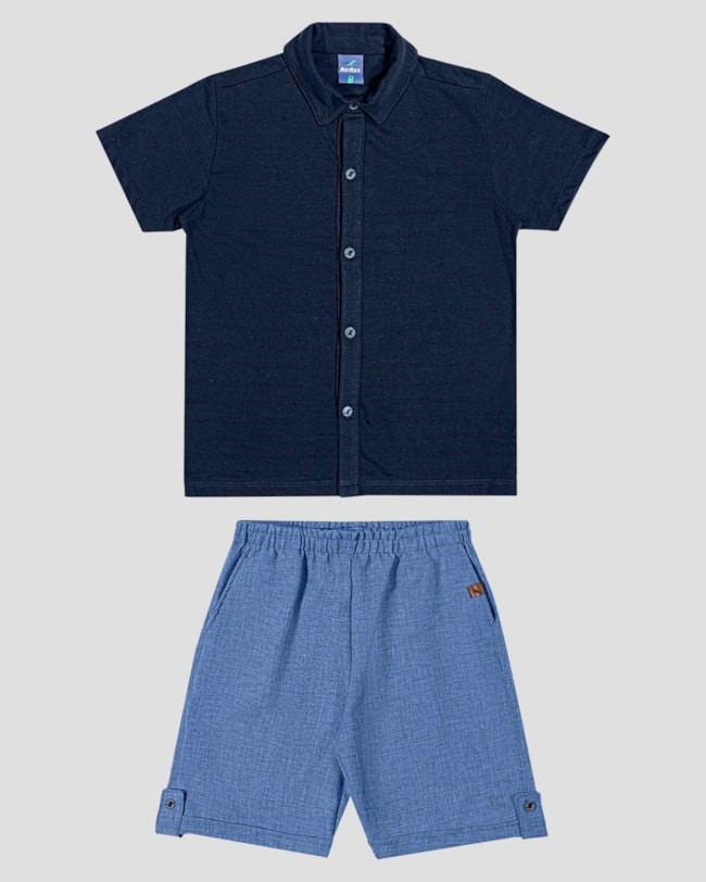 Conjunto Infantil Menino Camisa e Bermuda em Linho ReiRex Azul-9ad6791b-7273-416e-b031-840f3b4cc411