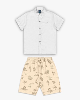 Conjunto Infantil Menino Camisa e Bermuda Estampada - ReiRex - Branco-4