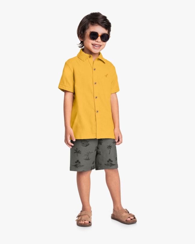 Conjunto Infantil Menino Camisa e Bermuda Estampada - ReiRex - Mostarda-4-7e0ffaea-3f6d-4c1e-8426-52c666ba30a6