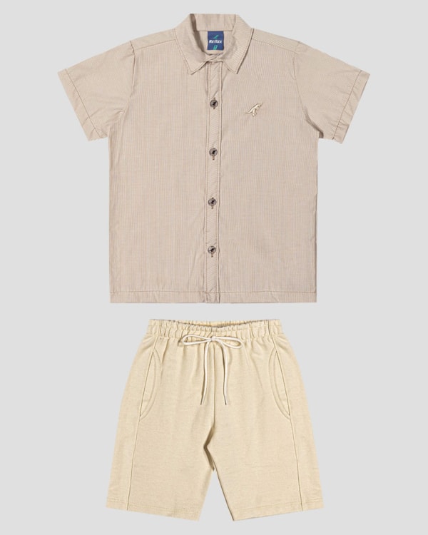 Conjunto Infantil Menino Camisa e Bermuda ReiRex Bege