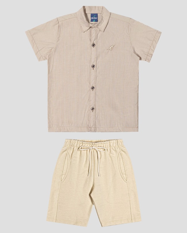 Conjunto Infantil Menino Camisa e Bermuda ReiRex Bege-32c16609-3680-499c-bacc-2c371d130c8d