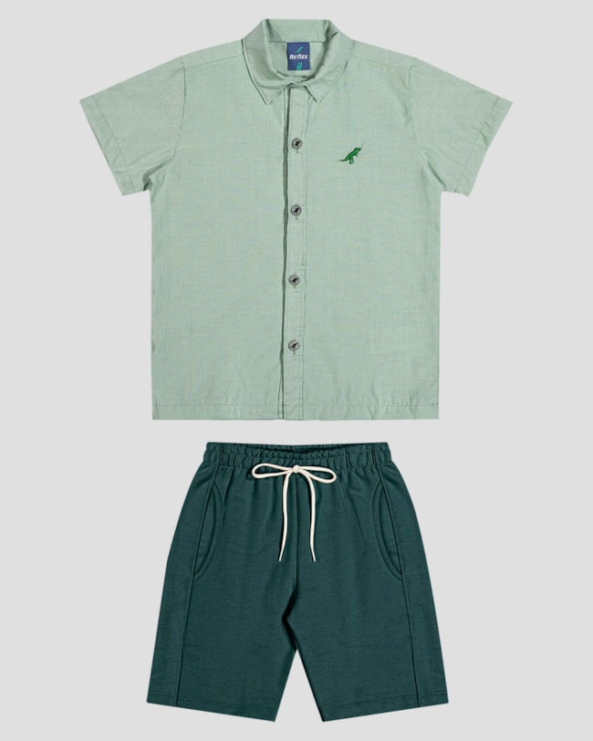 Conjunto Infantil Menino Camisa e Bermuda ReiRex Verde-a8b50403-ea35-4cc7-9025-6e047704e9a1