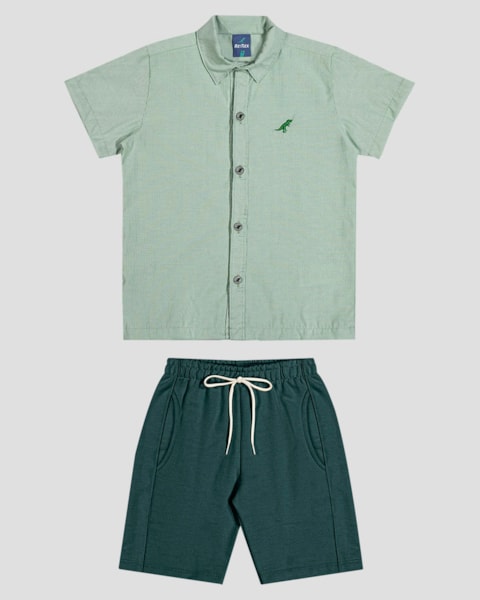 Conjunto Infantil Menino Camisa e Bermuda ReiRex Verde