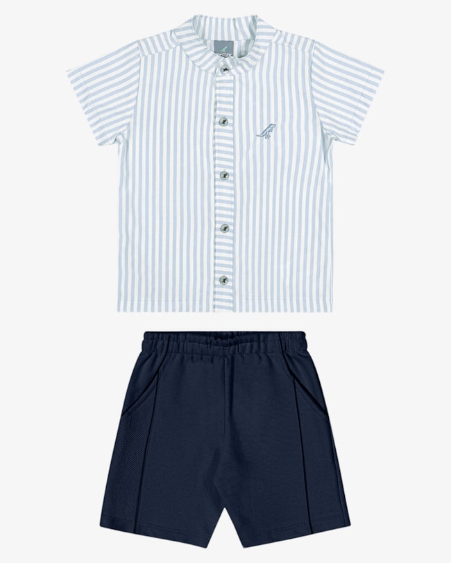 Conjunto Infantil Menino Camisa em Tricoline e Bermuda - ReiRex - Azul-97b143a4-50c5-4b91-bff8-7b64349d50e4