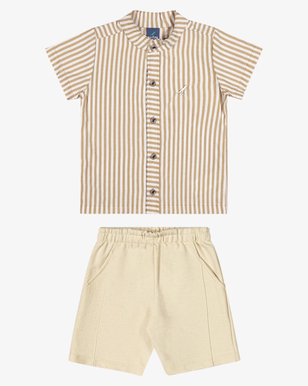 Conjunto Infantil Menino Camisa em Tricoline e Bermuda - ReiRex - Nude
